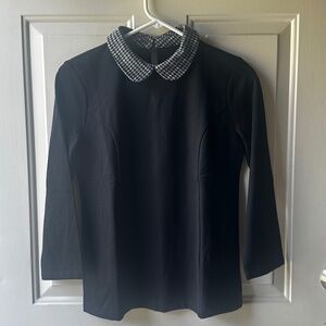 Talbots Blouse Black with black and white printed checks on the neck Size S NWOT